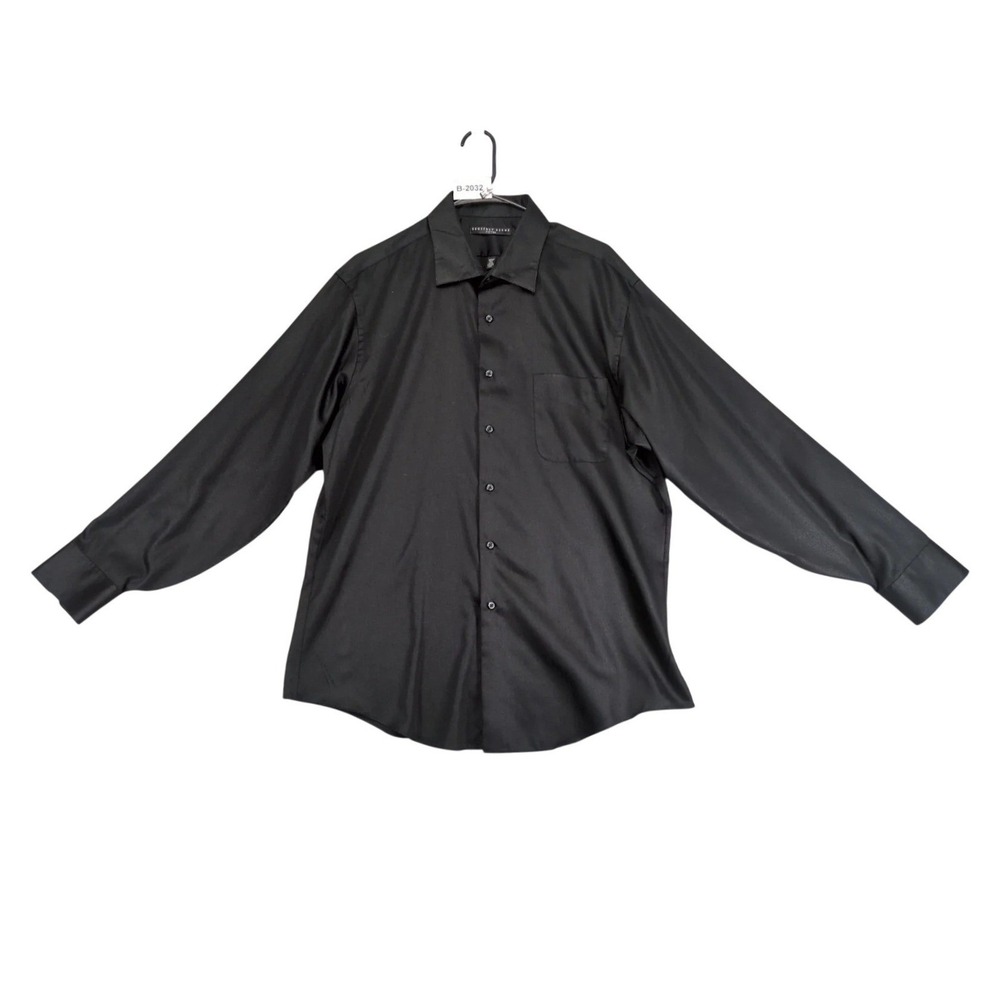 Geoffrey Beene Black Fitted Dress Shirt Mens 17.5 34/35 Wrinkle Free Evening